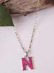 1pc Western Country Style Vintage Textured CCB Multicolor Leopard Print Black & White Plaid 26 Letter Minimalist Pendant Necklace, Sweater Chain