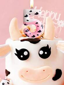 Pink & White Cow Spotted Digit 0-9 Print Birthday Animal Theme Anniversary Celebration Party Cake Decorative Candles - Multicolor - View 4