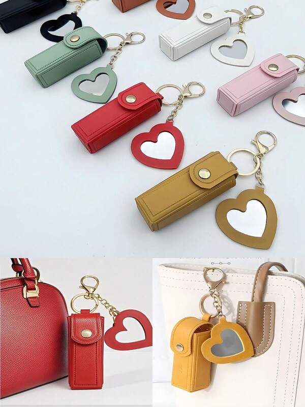 [Hot New Product] Ins-Style Macaron Keychain Set, Mini Leather Keychain Storage Box With Heart-Shaped Mirror And Multiple Colors, Can Be Used To Store Lipstick, Rings, Necklaces, And Can Also Be Used As A Small Wallet. Multifunctional Flip Keychain - Mini Storage + Makeup Mirror, High-Value Practical Small Bag Hanging! Exclusive Fashion Accessories, Perfect Thank-You Gift, Exquisite Small Gift For Best Friends And Girlfriends