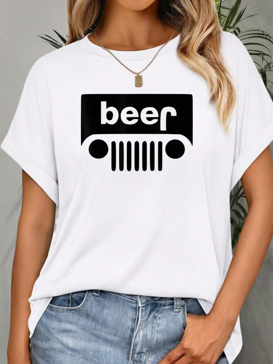 100% Cotton BEER Graphic, 4x4, Truck, Summer, Mudding, Off Road Tee Men Women T-Shirt Summer Tees Women - 白色 - 查看 1
