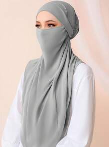 1pc Instant Hijab Muslim Instant Khimar, Soft, Comfortable, Breathable, Skin-Friendly Crystal Linen Fabric, Forehead Strap Design For Secure Fit, Multiple Wearing Styles, Suitable For Daily Life, Worship, Gathering, Prayer, Pilgrimage
