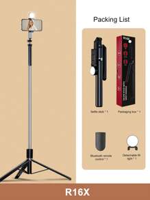 170cm/ 66.9-Inch Remote Control Bluetooth Alloy Selfie Stick Mobile Phone Stand, LED Fill Light, Suitable For Shooting Video, Recording Life, Telescopic, 360° Rotation, Anti-Shake, Folding Portable Three-Legged Handheld/Ground Selfie Stick