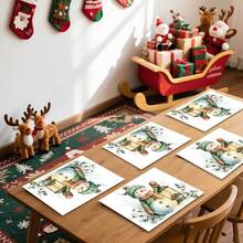 1 pieza/4 piezas/6 piezas Manteles individuales con diseño de acebo, muñeco de nieve y bayas de Navidad, manteles individuales rectangulares de poliéster lavables a máquina, protectores de mesa, manteles individuales aislantes, decoraciones de restaurante, decoraciones de mesa, artículos para fiestas, decoraciones navideñas, decoración del hogar - Multicolor - Ver 7