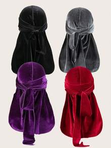 4 Packs Solid Color Velvet Durags With Ties - Pirate-Style Unisex Headwear For Outdoor Sports Pirate Hat Pirate Costume - 4Pcs - View 10
