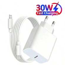 30W Fast Charging Kit: EU USB C Wall Charger + 3.3Ft/100cm USB C To Lightning Cable For Fast Data Transfer, Compatible With IPhone 14/13/12/11/XR/XS/XS Max Phone Charger Nan - EU C Type Plug(220-240V) - View 2