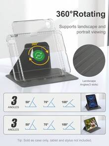 Acrylic Transparent Crystal Protective Case, Compatible With Sleep/Wake Function IPad, Compatible With IPad And Tablet PCs, 360-Degree Rotating Protective Case, Compatible With IPad Mini 4/5/6 (9.7 Inch) And IPad (10.2 Inch), IPad Air 4/5/6 (10.9 Inch), Suitable For 10th Generation IPad, Soft TPU Material Frame, Compatible With 10th Generation IPad, IPad Pro (11 Inch), IPad Air (11 Inch, M2), IPad Air (13 Inch) And IPad Pro (11 Inch, M4) - Black - Black - View 3