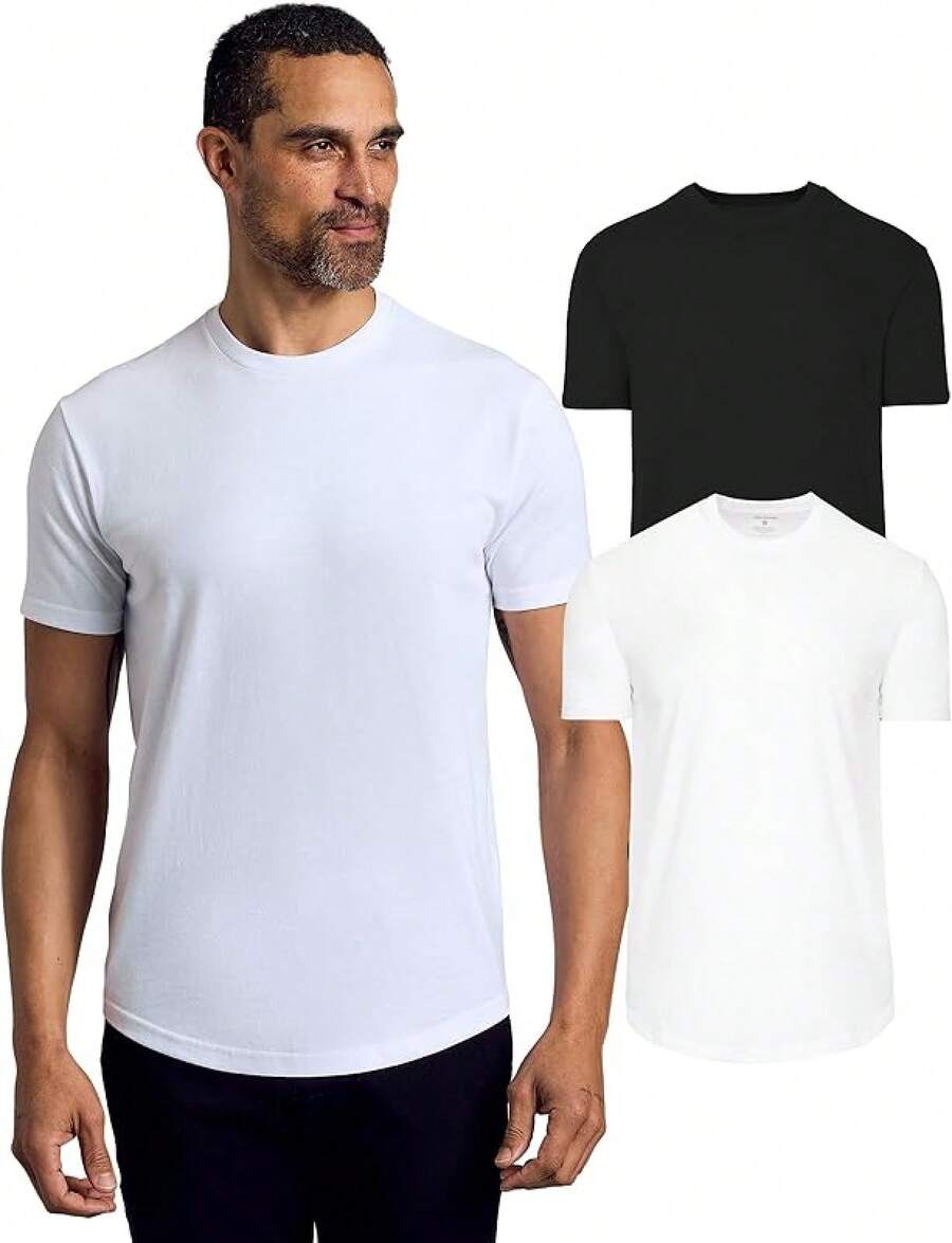 Mens T-Shirts – Curved Hem Tee Mens, Hipster Shirts For Men, Long Tail T Shirts For Man, Drop Cut Lounge/Sleephalloween - Black/White (2-pack) - View 1