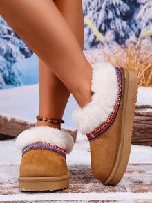 Women's Thermal Lined Warm Snow Boots, Faux Thermal Lined, Thick Lining For Autumn/Winter, Platform Ankle Boots