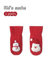 2 Pairs Kids Christmas Socks, Cartoon Anti-Slip Indoor Socks, Warm Toddler Socks, New Year Red Socks
