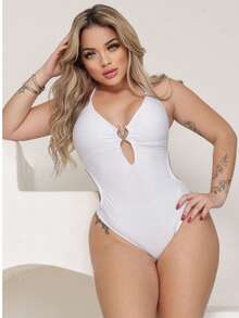 Halter-Neck Swimsuit Simple Casual Sexy Backless Holiday Beach Vacation Daily Travel - White - View 1