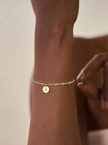 1 件心形首字母花朵手链个性化 26 个字母 A-Z 可调节金色链条手链适合女士少女日常佩戴情人节珠宝礼物