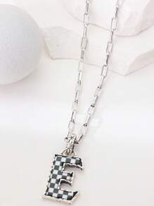 1pc Western Country Style Vintage Textured CCB Multicolor Leopard Print Black & White Plaid 26 Letter Minimalist Pendant Necklace, Sweater Chain