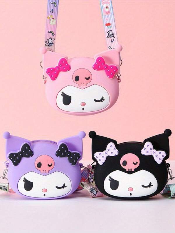 Sanrio 1 PC Sanrio Kuromi/My Melody 3D Silicone Crossbody Bag For S - Cute Cartoon PU Mini Purse With Detachable Strap, Purple & Pink Character Design, Portable Compact Wallet For Everyday Use