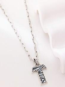 1pc Western Country Style Vintage Textured CCB Multicolor Leopard Print Black & White Plaid 26 Letter Minimalist Pendant Necklace, Sweater Chain