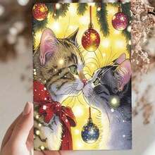 1 pieza Tarjeta de felicitación navideña australiana con sobre, 11cm X 16cm - Diseño encantador de gatos besándose con adornos festivos, ideal para amigos, familia y amantes de los gatos, tarjeta de celebración navideña conmovedora