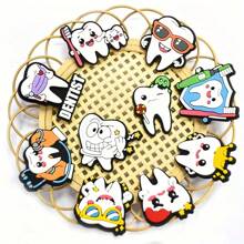 20pcs/Set Multicolor Tooth PVC Shoe Charms, Teeth Wearing Yellow Crown & Purple Wizard Hat, Dental Healthcare Cartoon Pattern Shoe Decorations, Holiday Gift