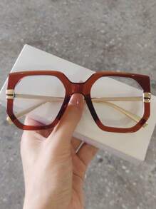 1 件方形双色 TR90 材质金属镜腿女士透明镜片眼镜