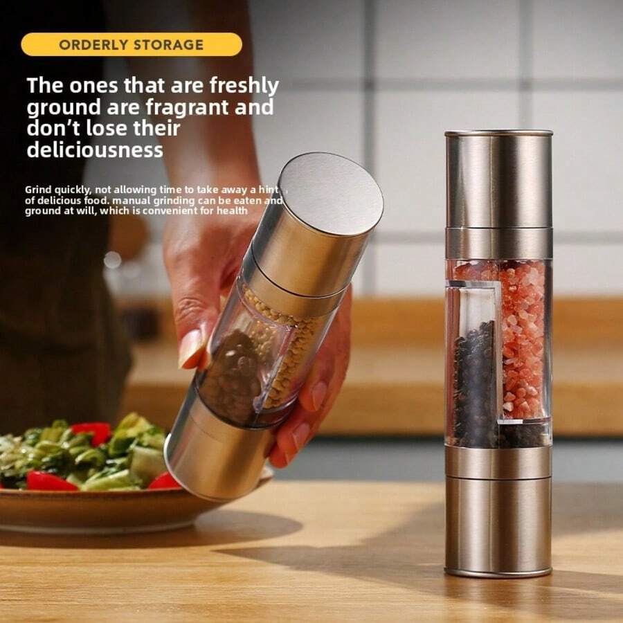 2-In-1 Stainless Steel Salt And Pepper Grinder, Battery-Free - Manual Dual-Use Grinder, Adjustable Coarseness, Ceramic Blades - Essential Kitchen Seasoning Tool - Multicolor - View 1