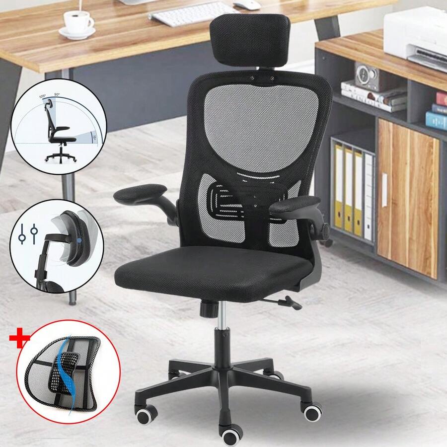 1pc Mesh Office Chair Ergonomic 360° Swivel Lift Computer Desk Adjustable Height - Black - View 1