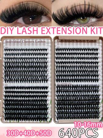 AILAISHI AILAISHI 640-delars DIY-ögonfransförlängningskit 304050D Franskluster D-böjning Individuella fransar-kit 9-16 mm Blandade fransförlängningskit