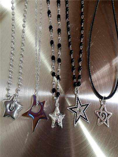 1 件/5 件星形五角星漩涡吊坠项链，时尚嘻哈 Y2K 哥特朋克珠宝配饰，适合女性、万圣节