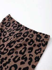 Tween Girls Vintage Heart Print Sweatshirt And Leopard Print Pants Casual Outfit - Brown - View 7