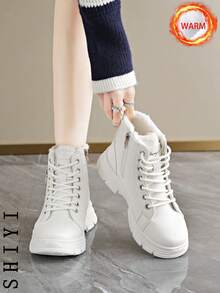 2025 Winter Women Snow Boots, Plush Lining, Thick Insulation, Elevated, Fashion Versatile, Student Casual Short Boots - White - View 9