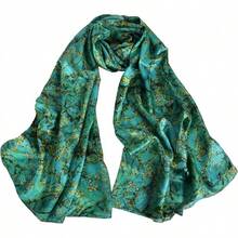 100% Mulberry Silk Scarf For Women Lightweight Long Scarves Beach Wraps Cover Up -Travel Photography Scarfhalloween - 綠色 黃色 - 查看 1