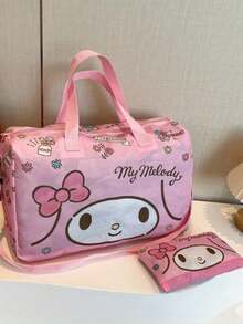 2pcs/Set KT Cat Trolley Travel Bag & Cosmetic Bag Set, Kurumi Handheld Short Trip Luggage Bag, Melody Large Capacity Gym Bag