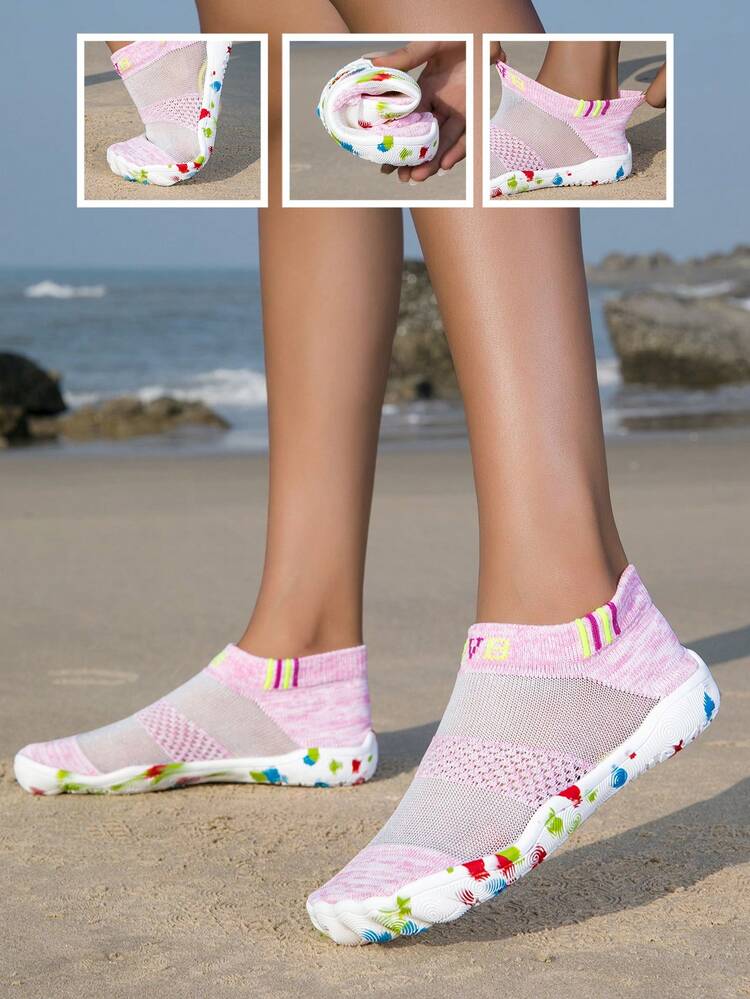 ZVB 适合赤脚爱好者的情侣水鞋，软底女士沙滩鞋，适合游泳、潜水、户外速干夏季凉鞋，钓鱼水鞋，防滑透气涉水鞋 - 粉色 - 查看 3