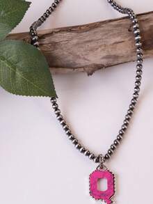 1pc Western Country Style Vintage Textured CCB Multicolor Leopard Print Black & White Plaid 26 Letter Minimalist Pendant Necklace, Sweater Chain