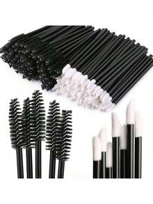 313 piezas Kit de herramientas de maquillaje que incluye 1 caja organizadora de plástico, pinzas para el cabello, pinceles de delineador, varitas de rímel y aplicadores de lápiz labial para labios