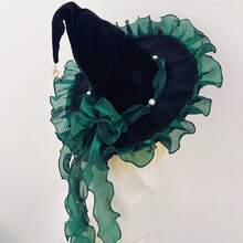 女巫帽 女巫帽 大号黑色女巫巫婆帽 万圣节角色扮演服装宽边尖顶帽礼物 - 彩色 - 查看 10