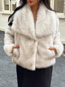 Seelio 秋冬新款厚人造毛领人造毛内衬中长款时尚皮草大衣