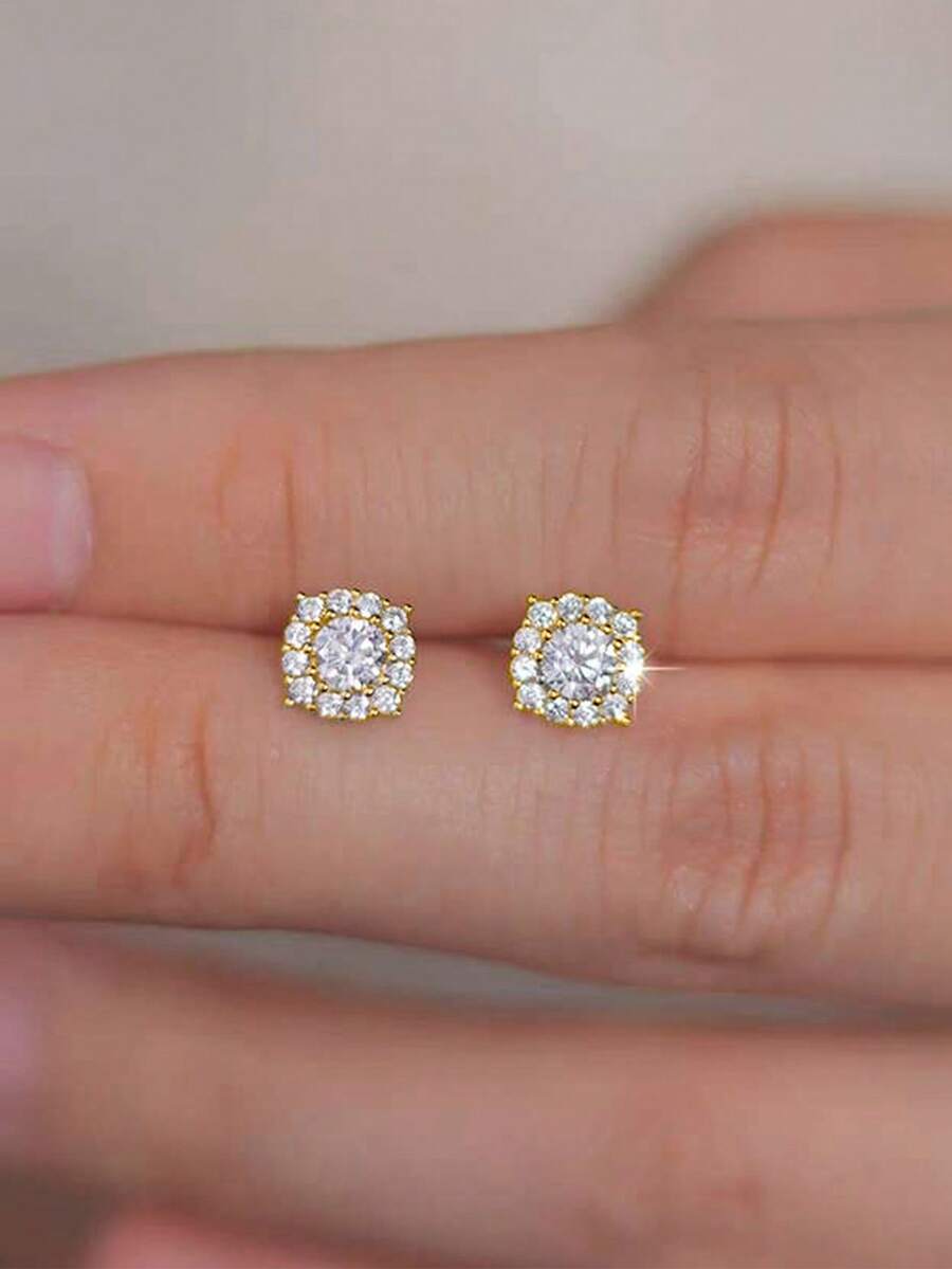 GAGAFEEL 1 Đôi bông tai nhỏ nhắn và dễ thương bằng bạc Sterling S925 đính đá Cubic Zirconia, thiết kế hình vuông tối giản, phù hợp để đeo hàng ngày.