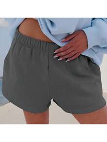 Women Athletic Shorts Loose Fit Solid Color Drawstring Sweatshorts For Yoga Running - 深灰色 - 查看 3