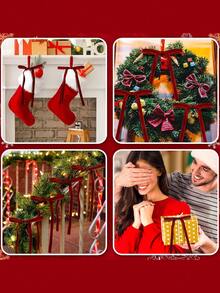 24 pièces Nœuds de ruban de velours vintage pour décoration d'arbre de Noël - Élégants nœuds en ruban de polyester rouge et vert pour ornements de fête, artisanat DIY et cadeaux, couronnes, portes, décoration de la maison, mariage, Thanksgiving, Nouvel An et décorations de Noël - Multicolore - Voir 7