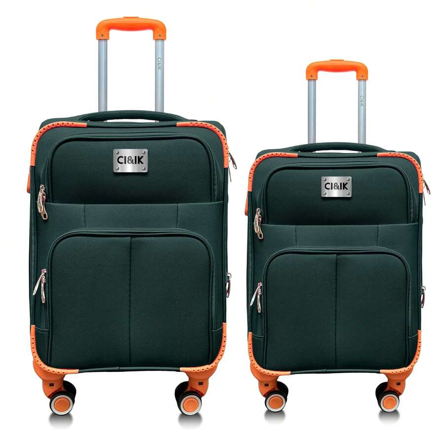 Set Of 2 Travel Suitcases, 20 And 18 Inches, With Rigid Wheels And A Lock. - 墨綠色 - 查看 1