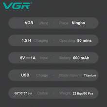 VGR电动剃须刀 专业理发器 可充电剃须刀 理发师胡须修剪器 男士剃须刀 V-363 - 黑色 - 查看 9