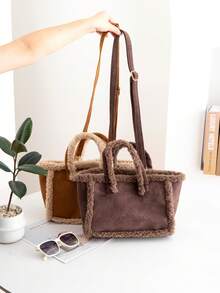 女士毛绒斜挎包手提包，秋冬新款时尚优雅可爱柔软仿麂皮托特包大容量单肩包，可调节肩带，是女性休闲外出和日常使用的完美礼物，新款女士皮草包