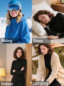 1 件 - 女士黑色高领保暖上衣 | 保暖内衬，温暖舒适 | 修身打底衫，适合秋冬季居家休闲和户外叠穿，保暖 - 黑色 - 查看 7