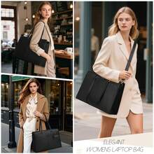 NEWHEY 女士笔记本电脑包 15.6 英寸工作手提包防水皮革笔记本电脑托特包专业商务办公公文包大号电脑笔记本电脑包手提包单肩工作包 - 彩色 - 查看 6