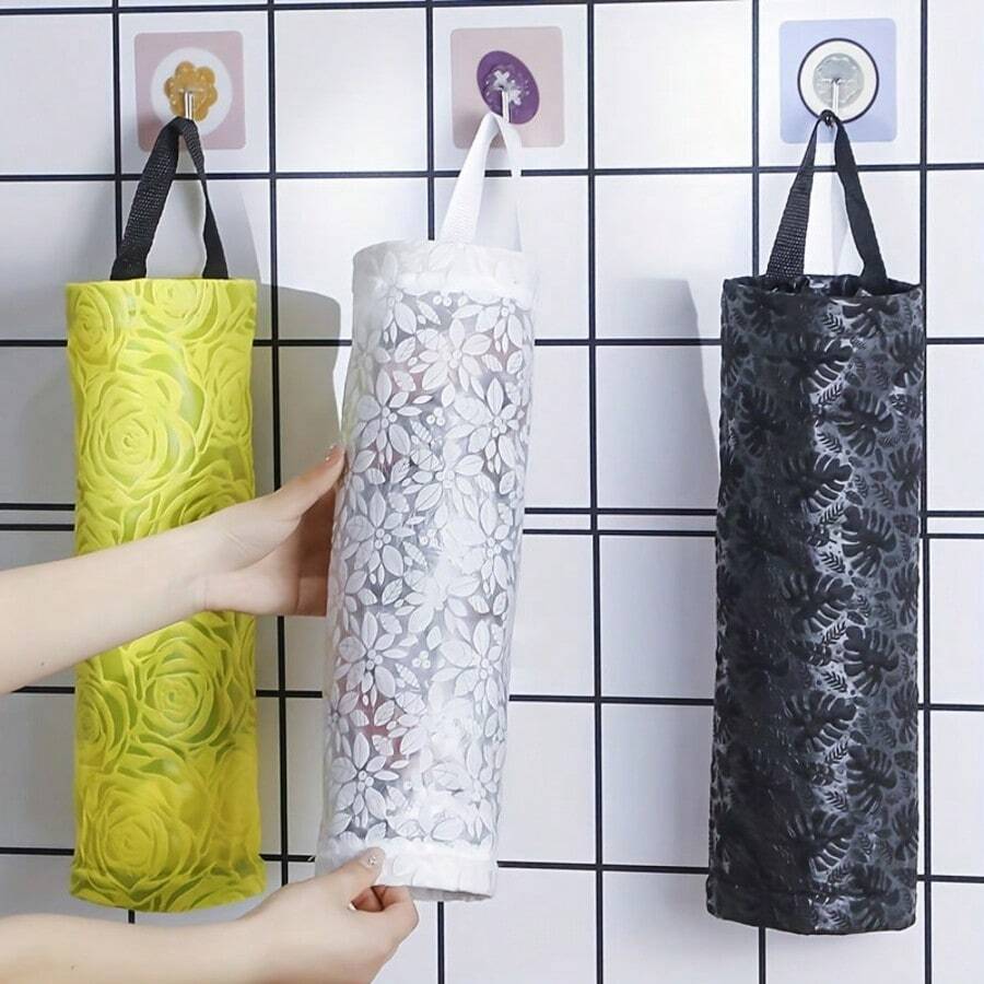 1pc Plastic Bag Holder, Grocery Bag Holder, Mesh Hanging Storage Bag Dispenser, Foldable Garbage Bag Organizer, Breathable Plastic Bag Storage For Kitchen
