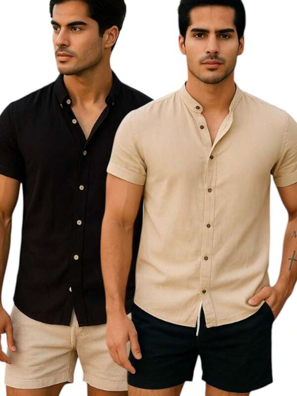 Kit 2 Camisas Social Gola Padre Masculina Slim