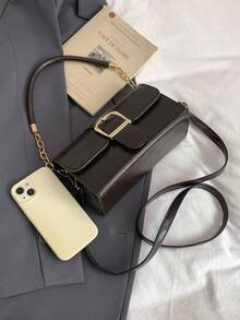 新款时尚方形扣单肩包，女士简约单肩斜挎包，锁扣腋下包，百搭 - 咖啡 - 查看 8