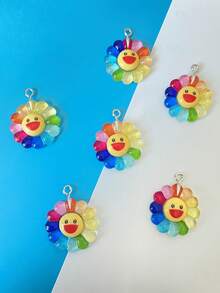 10pcs Resin Charms Sunflower Smlie Face Pendant For Diy Jewelry And Arts Or Crafts Making, Jewelry Making Supplies, Keychain Accessories And Bag Charms, Charms For Bracelet Or Earrings, Halloween Charms