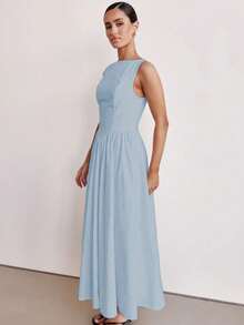 MODA MO, REF: H978 Women's Dress, Long Dress, Sleeveless, Round Neckline, High Waist, Backless, Zipper Dress, Slim Model, A-Line Dress, Elegant, Modern, Light, Comfortable, Versatile, Refined Look, Casual Chic Dress, Event Dress, Sophisticated Look, Summer Dress, Quality Finish, Feminine Style. - 淺藍色 - 查看 4