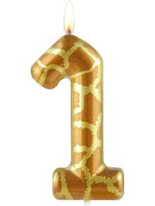 Gold Plated Giraffe Print Numbered 0-9 Birthday Animal Theme Anniversary Celebration Party Cake Decorative Candles - Multicolor - View 6