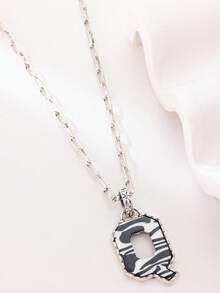 1pc Western Country Style Vintage Textured CCB Multicolor Leopard Print Black & White Plaid 26 Letter Minimalist Pendant Necklace, Sweater Chain