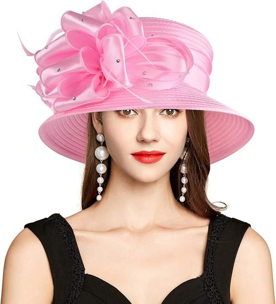 2025 Bucket Hats Women Ladies Girls, Organza Derby Fascinator Hat Tea Party Bridal Church, Hats - A-4585粉紅色 - 查看 1